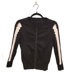Karen Millen Black White Cropped Snap Down Cardigan Sweater Jacket S Designer